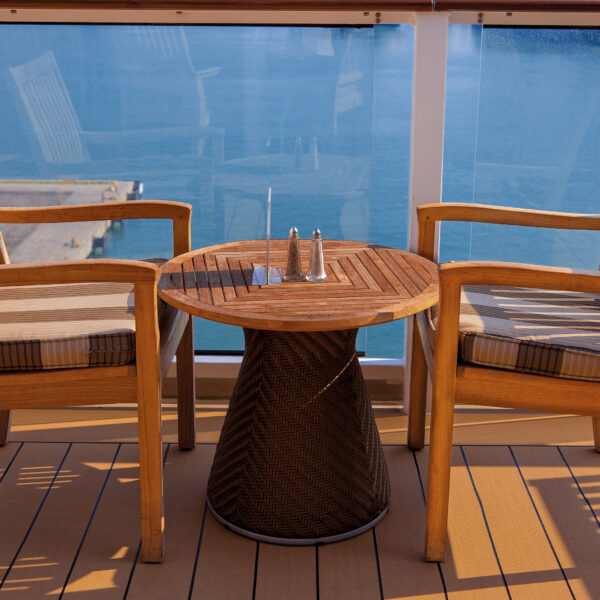 The wooden breakfast table in the sun.