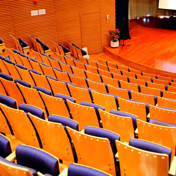 The interior of a theater, the seats and the stage